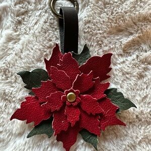 Red Poinsettia Leather Charm, Flair, Keychain